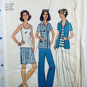 70s Simplicity 6984 Pattern Shirt Jacket Wide Leg Pants Shorts 20 1/2 UNCUT.
